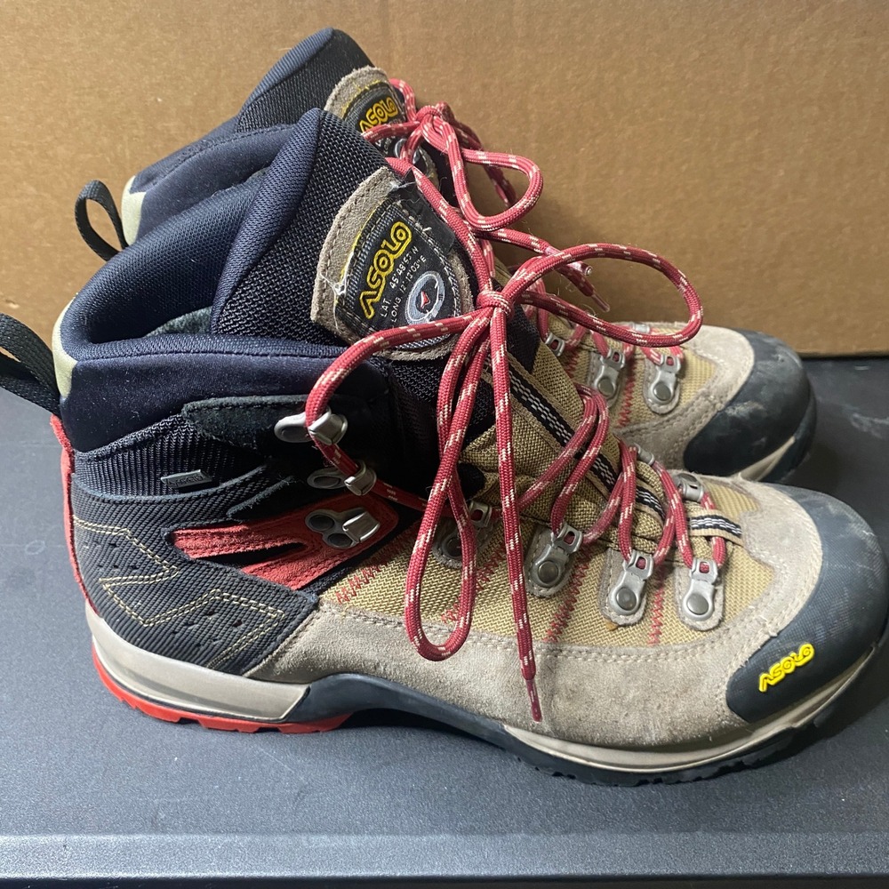 Asolo Mens Hiking Boots Gore-Tex Waterproof Suede Tan Black Red Size 10.5 US
